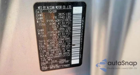 2009 Nissan Cube Base z USA, uszkodzony, nr VIN JN8AZ28R89T131153